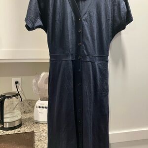 Wool& washed Navy Amalya Button-Down Dress-XS